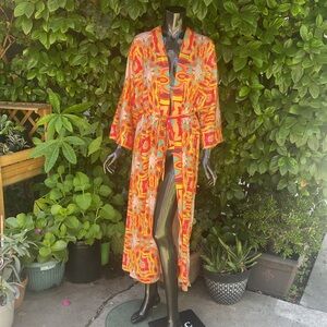 NWT Nuvula Kimono Vibrant Multicolor Floral Dress Lightweight Flow one size Belt